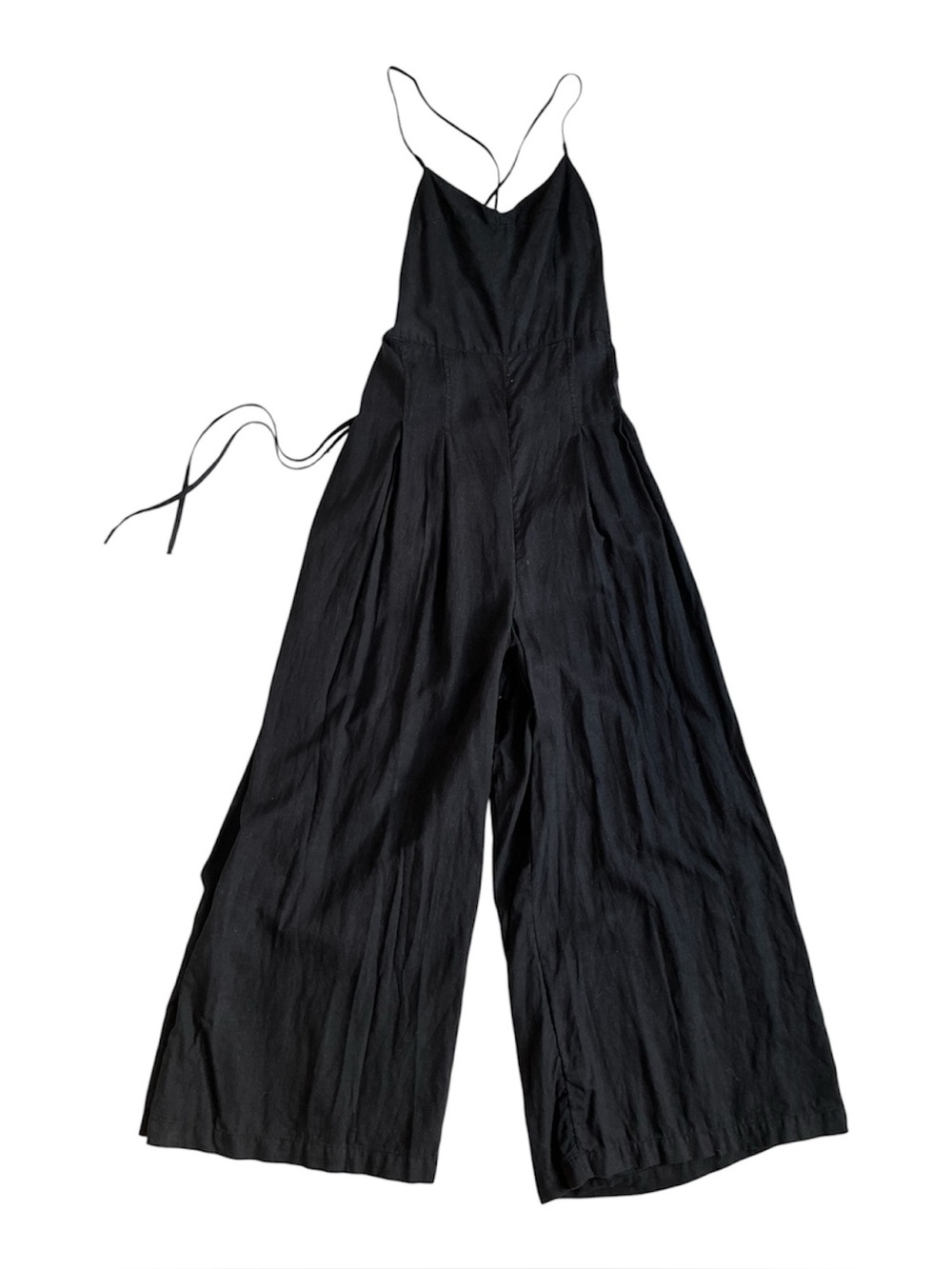 Anthropologie Linen Black Wide-Leg Spaghetti-Strap Jumpsuit